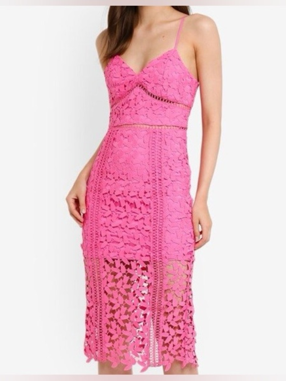 Bardot Hot Pink Lace Midi Dress - Cutout Details - Size 4 (XS)